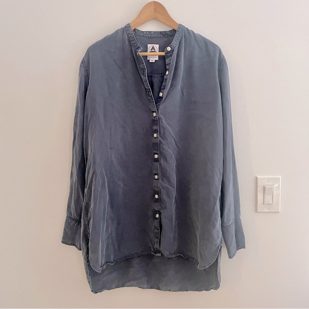 Tradlands Woodhull Navy Band Collar Shirt - Made in USA, XL